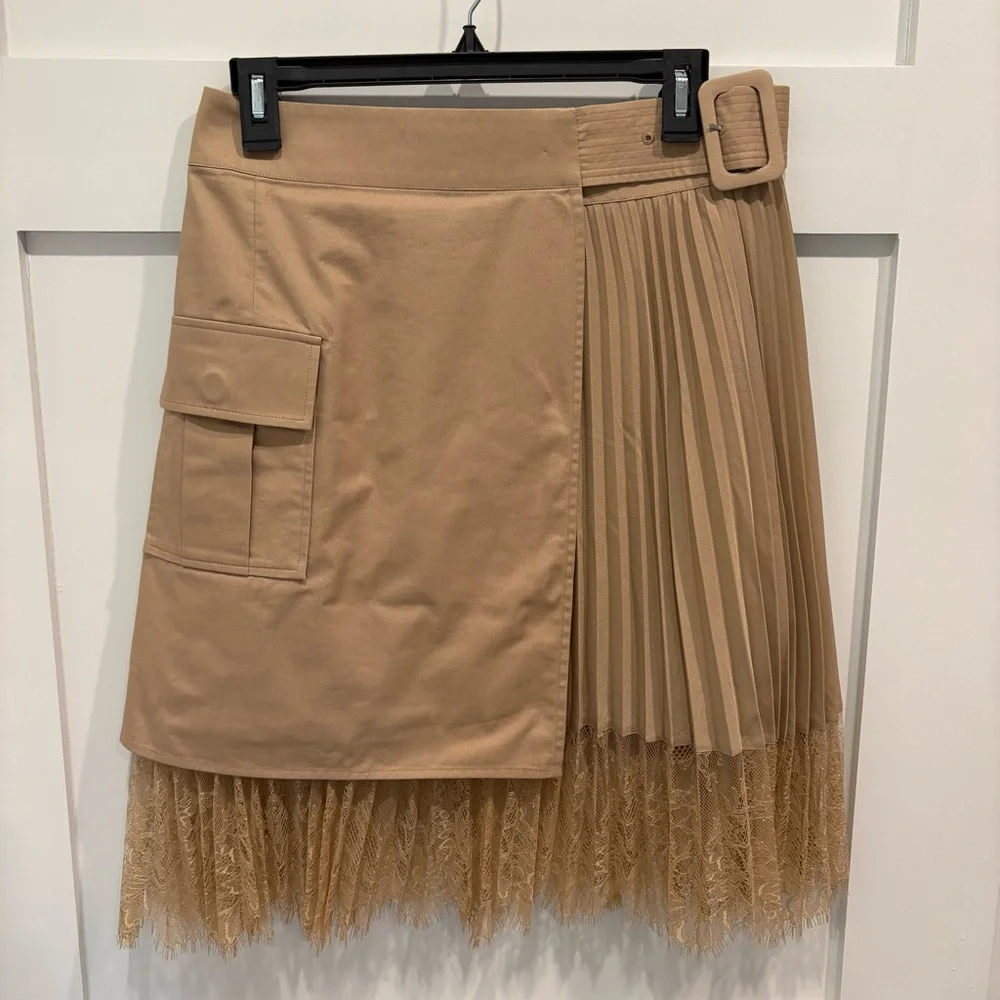 Self-Portrait Asymmetrical Pleated Lace-Trim Wrap Skirt - Picture 1 of 3